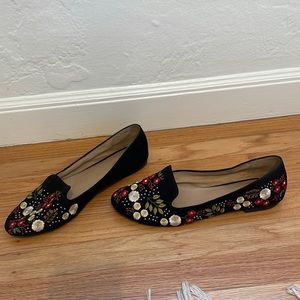 Black suede floral embroidered ballet flats by topshop